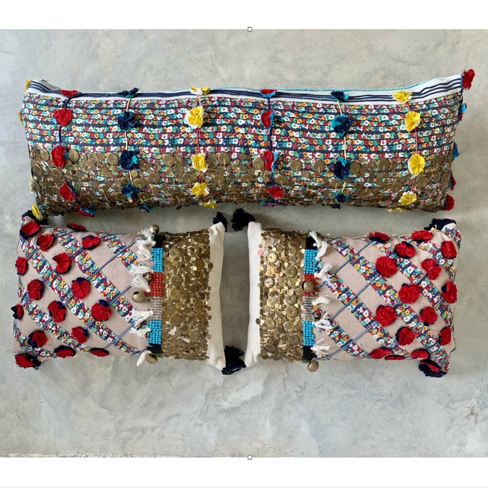 Anthropologie Handcrafted Habibi Beaded + Sequin Pillow Covers (3)